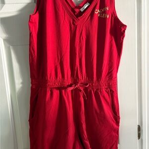 Calvin Klein Red Sleeveless Jumpsuit with V-Neck